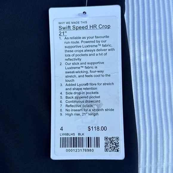 Lululemon Swift Speed HR Crop Leggings Size 4 Black Perforated (NWT)